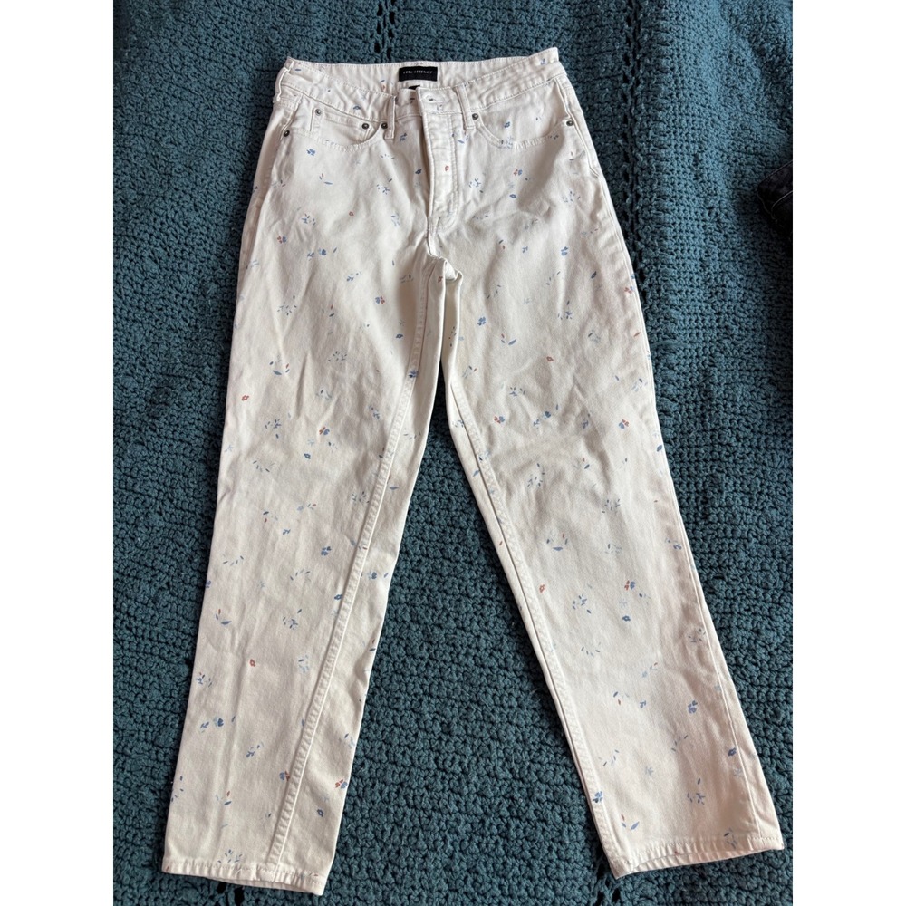 Free Assembly Womens Floral High Rise Straight Jeans Cream Size 8 Floral Print